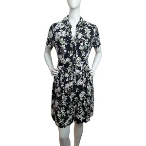 Dorothy Perkins Black Floral Button Front Mini Dress, Size 8